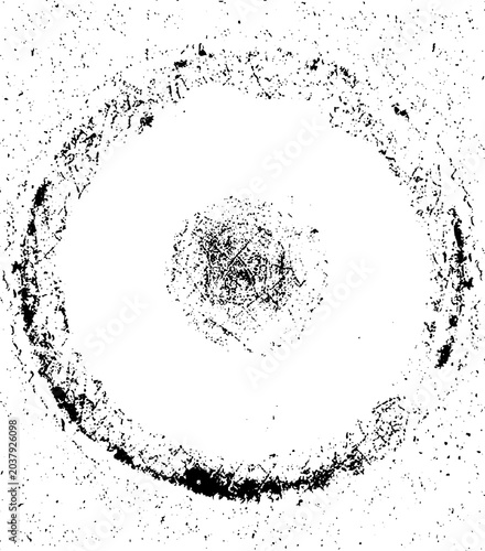 Abstract circular grunge background. Black and white raster textured circle.