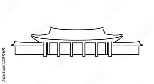Foto Minimalist line art illustration of a traditional Korean palace building