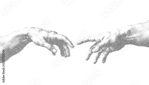 Fotografía Halftone hands reaching for each other