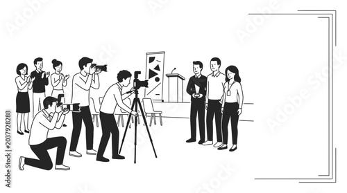 Schilderij op canvas Press photographers capturing images of award recipients at a formal event