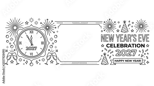 Canvas Print New Year Eve 2027 Celebration Hand Drawn Illustration Design.