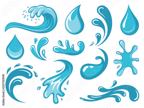 Canvas-taulu Water design elements with drop and splash icons, liquid movement and purity sym