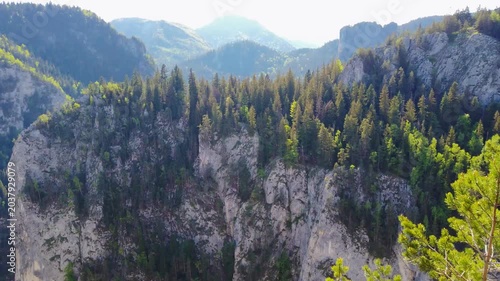 Aerial footage with famous Bicaz Gorge (Cheile Bicazului) located in the Eastern Carpathian Mountains of Romania, seen from above