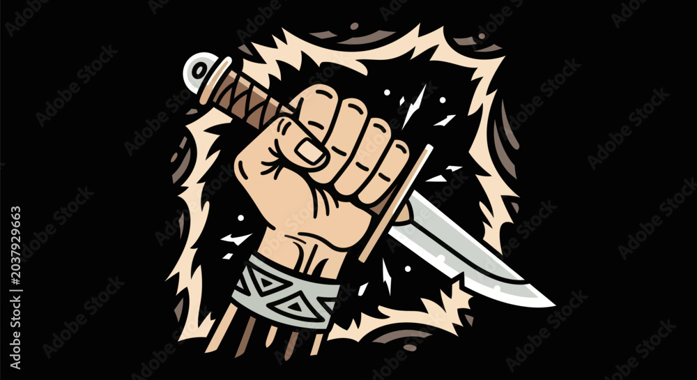 Fototapeta premium Fist holding dagger vector illustration