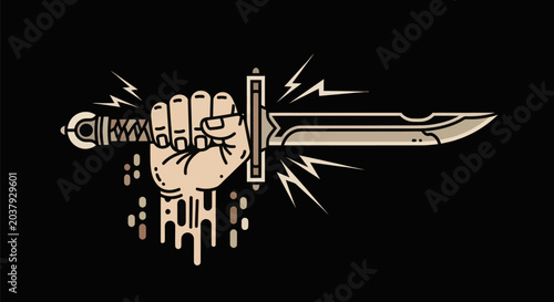 Konstfotografi Fist holding dagger illustration on black background