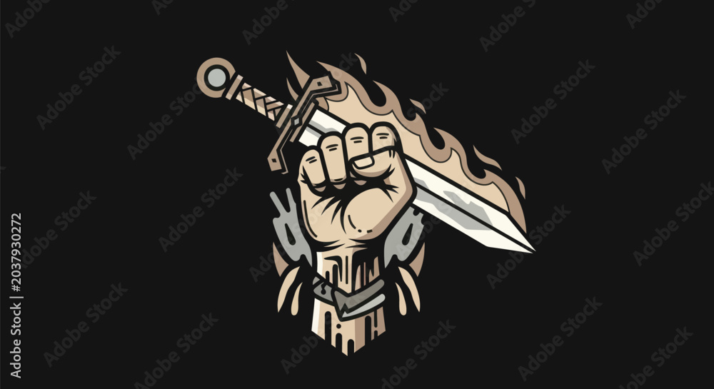 Fototapeta premium Fist holding sword illustration