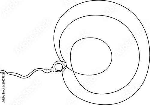 Foto Continuous line drawing of a sperm cell fertilizing an egg