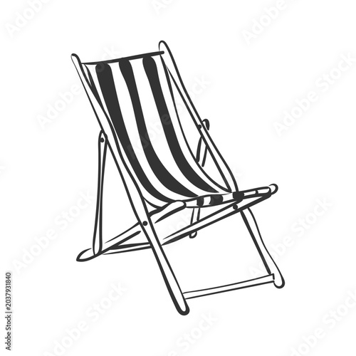 Tableau sur toile Hand-drawn ink drawing of a black silhouette of a wooden beach chair