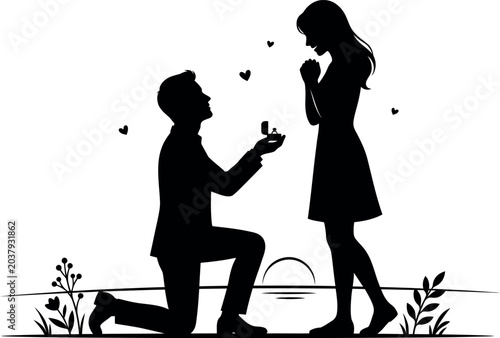 Photos Man proposing to a woman at sunset