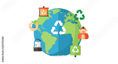 Earth Recycling Icons: Planet, Sustainability, Eco-friendly, Green Energy, Waste Management