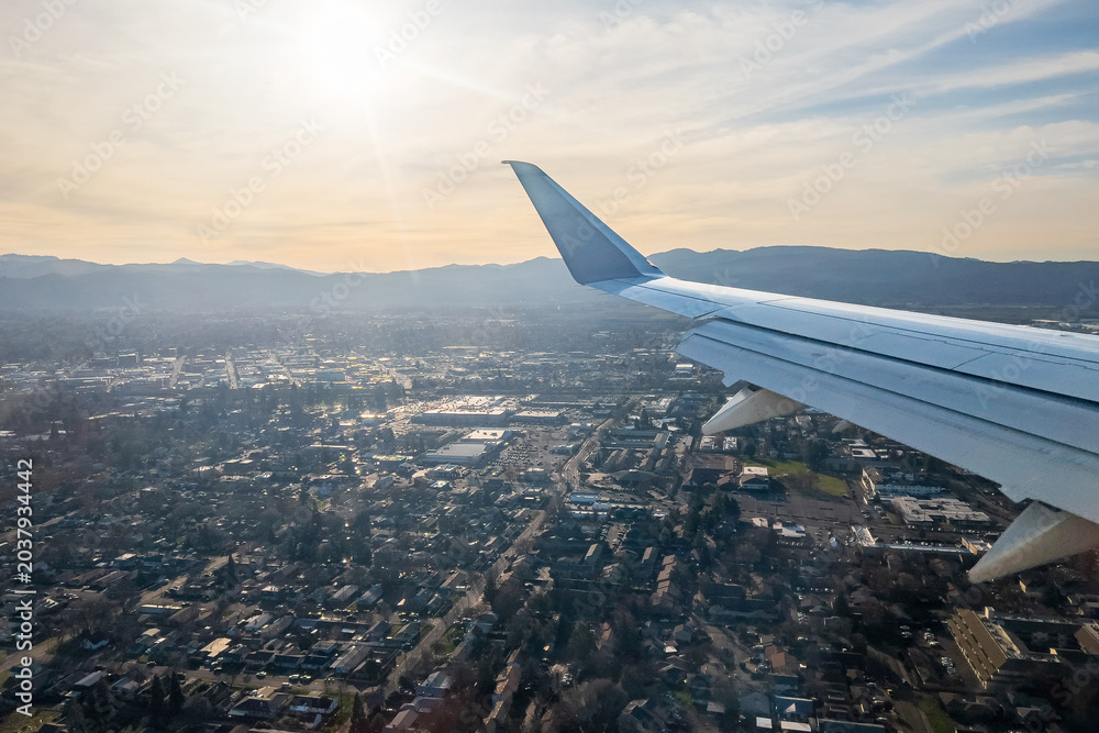 Fototapeta premium Final Approach In A Regional Jet Over A Small City