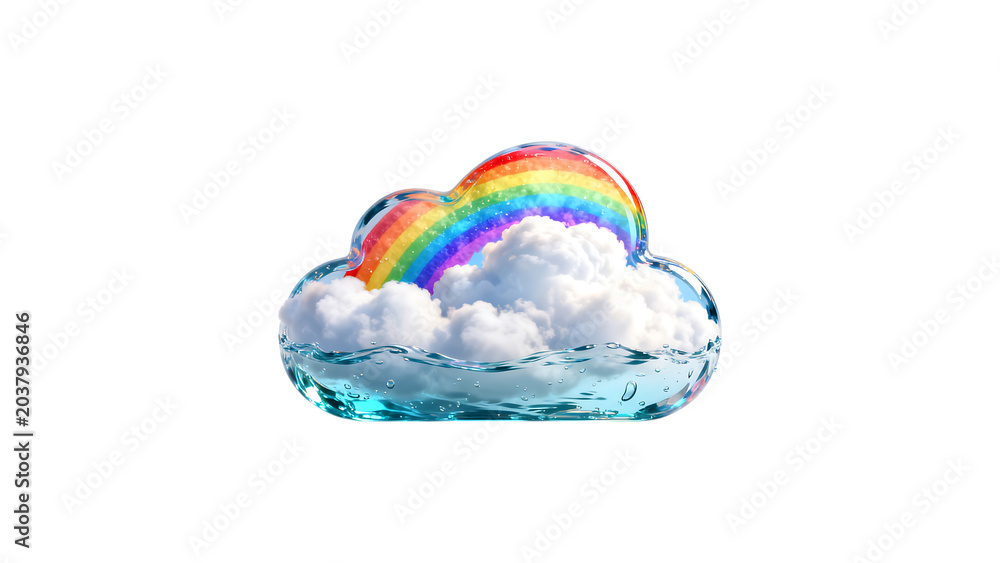 Fototapeta premium Colorful Rainbow Over Fluffy White Cloud on Crystal Base — Hope, Weather and Fantasy Concept