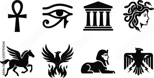 Photos Ancient Symbols and Mythological Heritage Vector Icon Collection, ankh eye templ