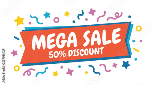 Tableau sur toile Illustration of a vibrant mega sale celebration with colorful decorations