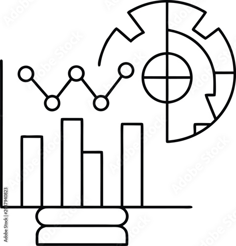 business intelligence line art vector illustration on transparent background