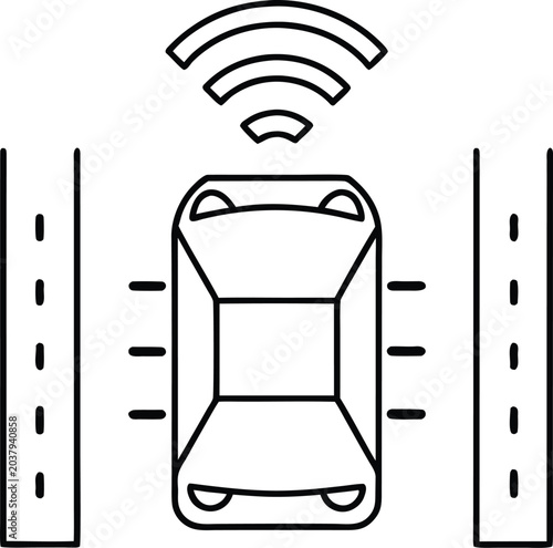 autonomous fleet line art vector illustration on transparent background