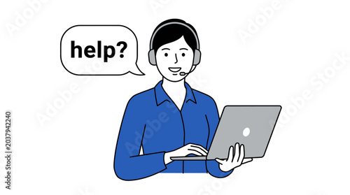 Photos Person holding laptop with help speech bubble illustration
