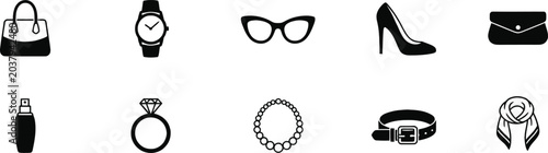 Foto Fashion Accessories Icon Pack, Women's Luxury Style Shopping Vector Silhouette