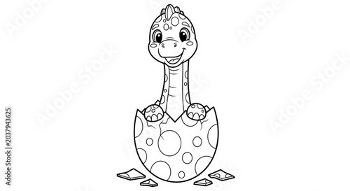 Fotografija Smiling dinosaur hatching from egg, cute cartoon illustration, children's colori