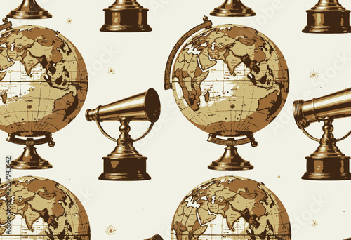 Vintage Globes and Telescopes Pattern Design.