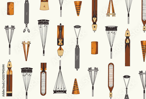 Vintage Metronomes Pattern on Light Background.