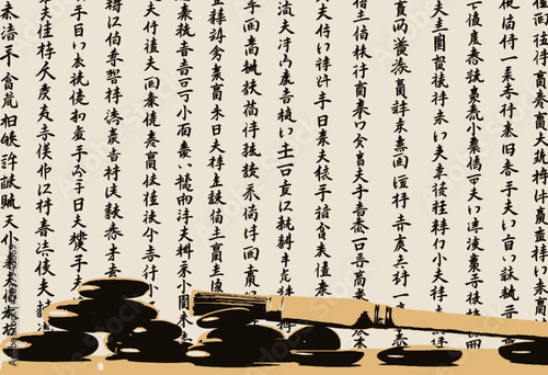 Zen stones and calligraphy with brush.