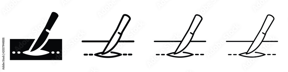 Naklejka premium Surgical scalpel cutting into skin, showing different illustration styles
