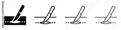 Surgical scalpel cutting into skin, showing different illustration styles