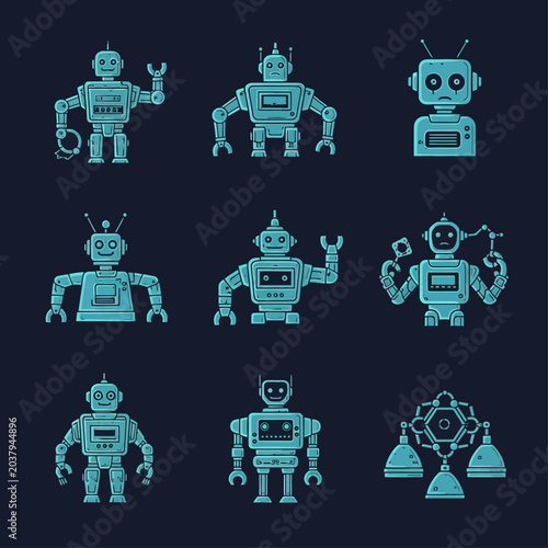 Bild auf Leinwand Collection of various robot designs.