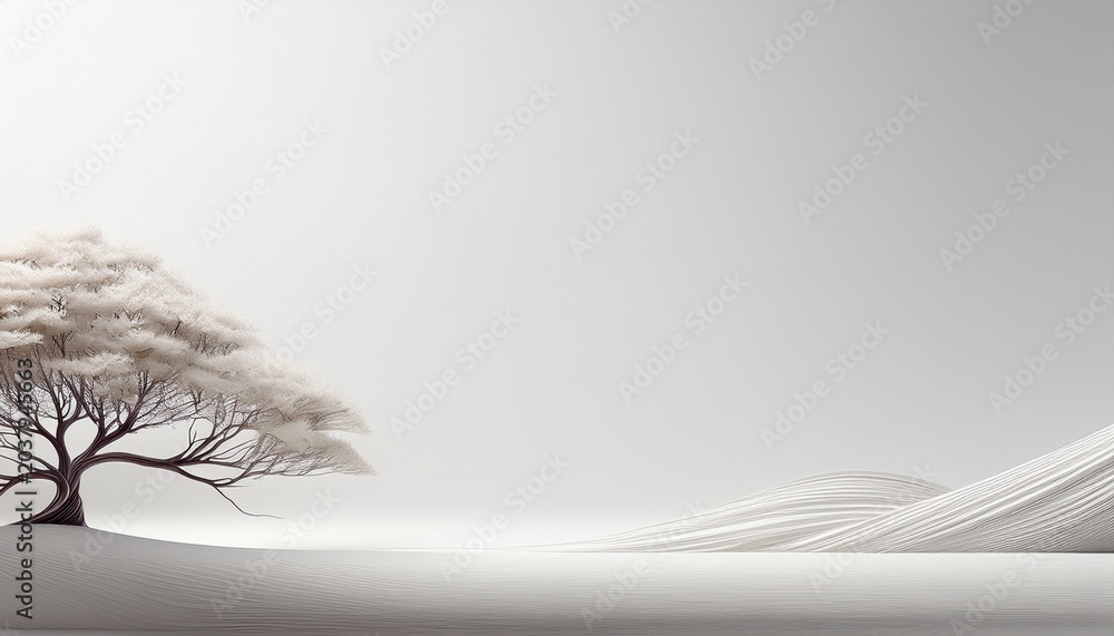 Fototapeta premium a white background with a single tree in the foreground