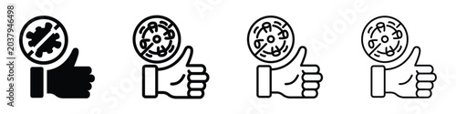 Slika na platnu Thumbs up icon with virus symbol crossed out, representing successful virus prev