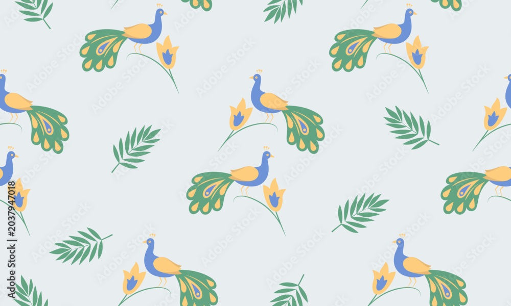 Fototapeta premium Peacock Floral Seamless Pattern