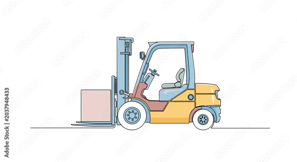 Naklejka premium Forklift truck lifting a box in a warehouse setting with a clean white background