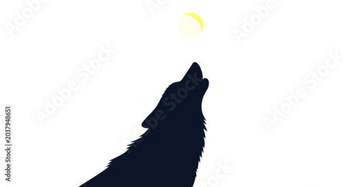 Billede på lærred Silhouette Wolf Howling at Moon - Minimalist Night Sky Graphic