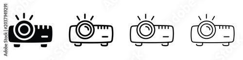 Fotografie Digital projector icons in black and white for presentations and media