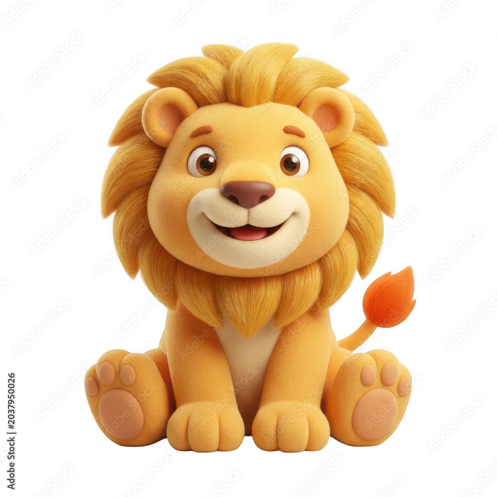Fototapeta premium Cute cartoon lion sitting and smiling isolated on transparent background