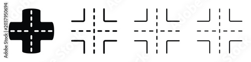 Fotografie Set of road intersection icons showing different styles of street crossings