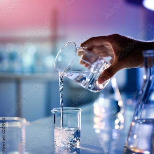 Scientist Pours Water Into a Glass During an Experiment in a Laboratory Setting