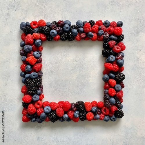 Berry Arrangement Forms a Square Shape on a Light Background During the Daytime