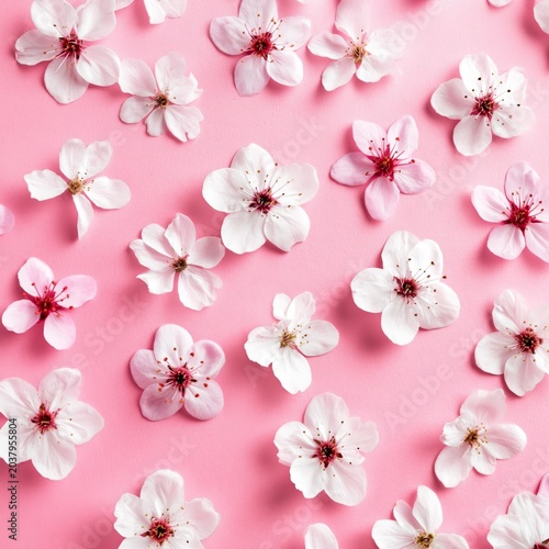 Beautiful Arrangement of Pink Flowers on a Light Background in Spring Setting