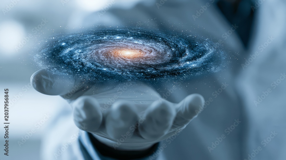 Obraz premium A scientist holding a galaxy.