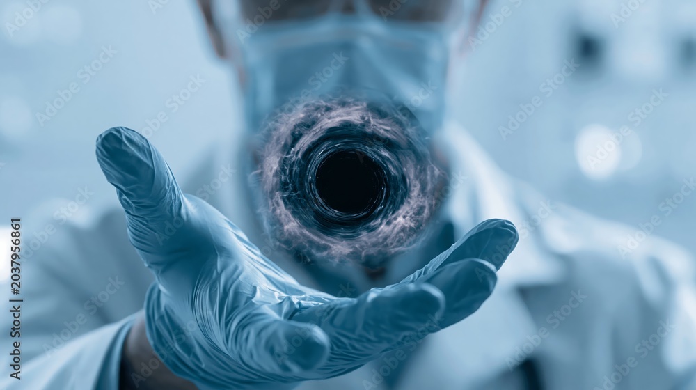 Obraz premium A scientist holding a black hole.