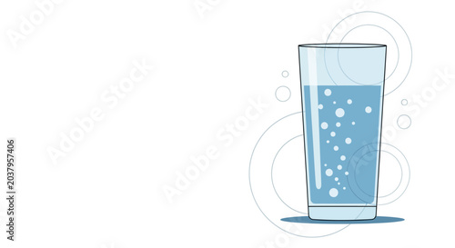 Refreshing Glass of Sparkling Water with Bubbles Vector with Copy Space