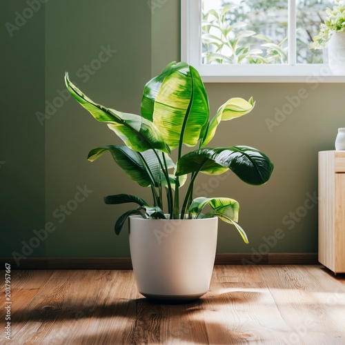 Cozy Interior With a Gray Sofa, Plants, and Artwork in a Simple Living Space