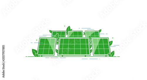 Canvastavla Green Solar Panels Array with Leaves - Renewable Energy Concept