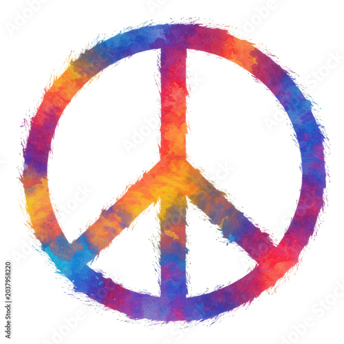Colorful watercolor peace symbol isolated on transparent background