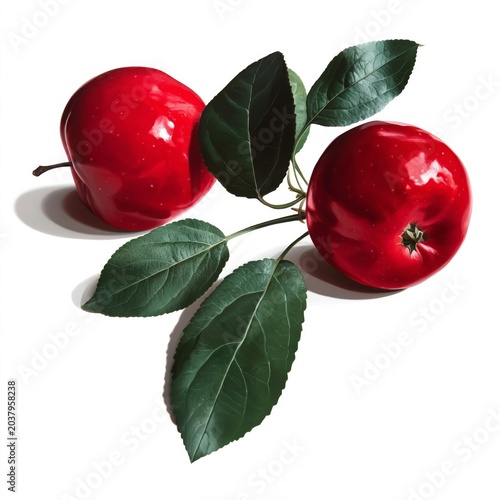 Red Apples With Green Leaves on a Plain Background in Bright Lighting During ...