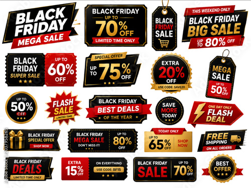 Black Friday Mega Sale Discount Banner Label Set