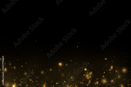 Soft gold bokeh sparkles hover over transparent background. Warm light adds elegant festive depth. Luxury abstract composition for design projects.
