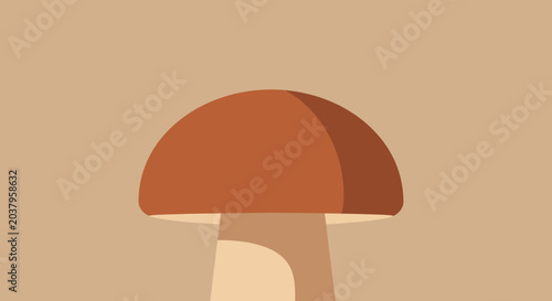 Simple Graphic Illustration of a Single Brown Mushroom.